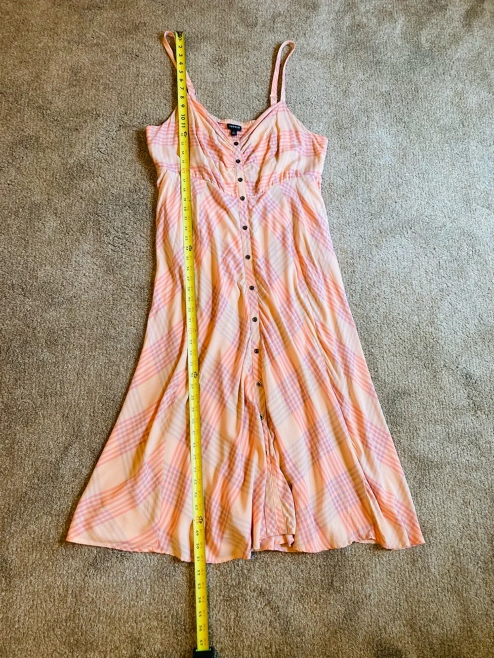 torrid Peach Plaid Challis Button-Front Midi Dress Size 1X Sleeveless - Picture 16 of 16